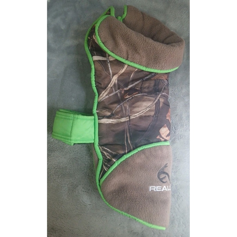 Real Tree Realtree Camo Dog Puppy Jacket Vest  Sz M Fleece Lined Neon Green Trim